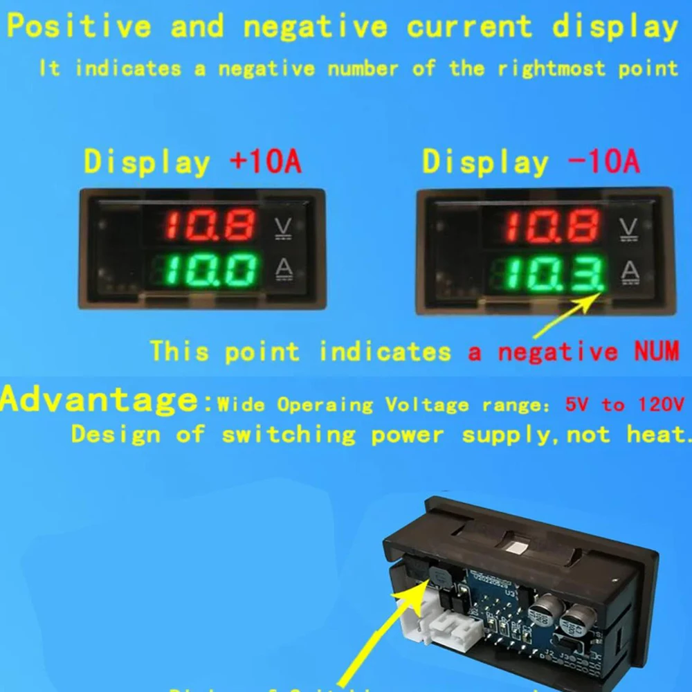 Voltímetro Hall para bateria de carro, LED isolado, Digital medidor de tensão atual, chumbo-ácido, BMS, DC 12V, 24V, 36V, 48V, 60V, 72V, 100A, 400A