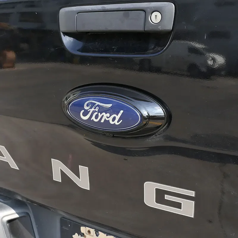 Car Rear Badge Ring Logo Frame Cover Decoration Trim Fit For Ford Ranger 2015-2021 F150 2009-2014 Auto Carbon Fiber/Gloss Black