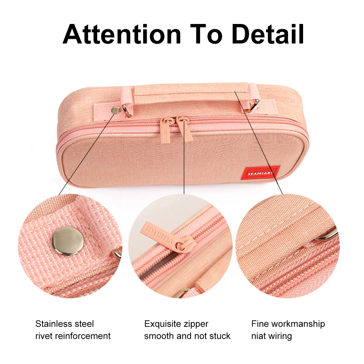 Seamiart 1pc Big Capacity Zipper Pencil Bag Multifunction Double Layer Pen Storage Bag Stationery School Pen Case Supplies