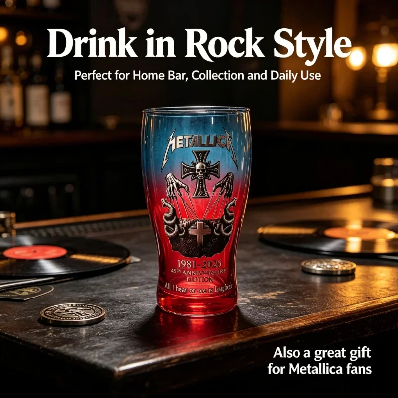 Heavy Metal Rock 45th Anniversary 3D Embossed Beer Glass, Collectible Printed Barware Cup, Desktop Decor for Rock Fans