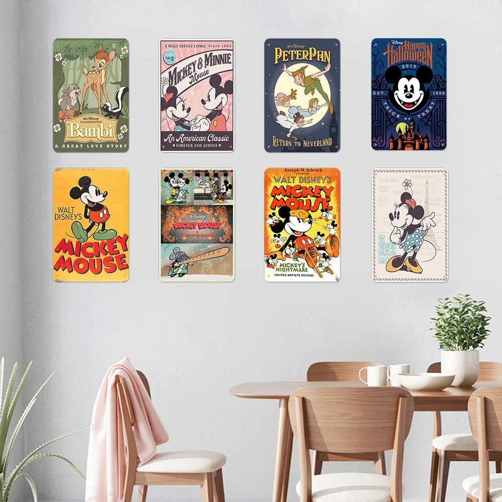 Classic Disney Metal Sign Modern Vintage Wall Art Poster Mickey Mouse Picture Living Room Graden Kid Home Cafe Decor Panel Mural