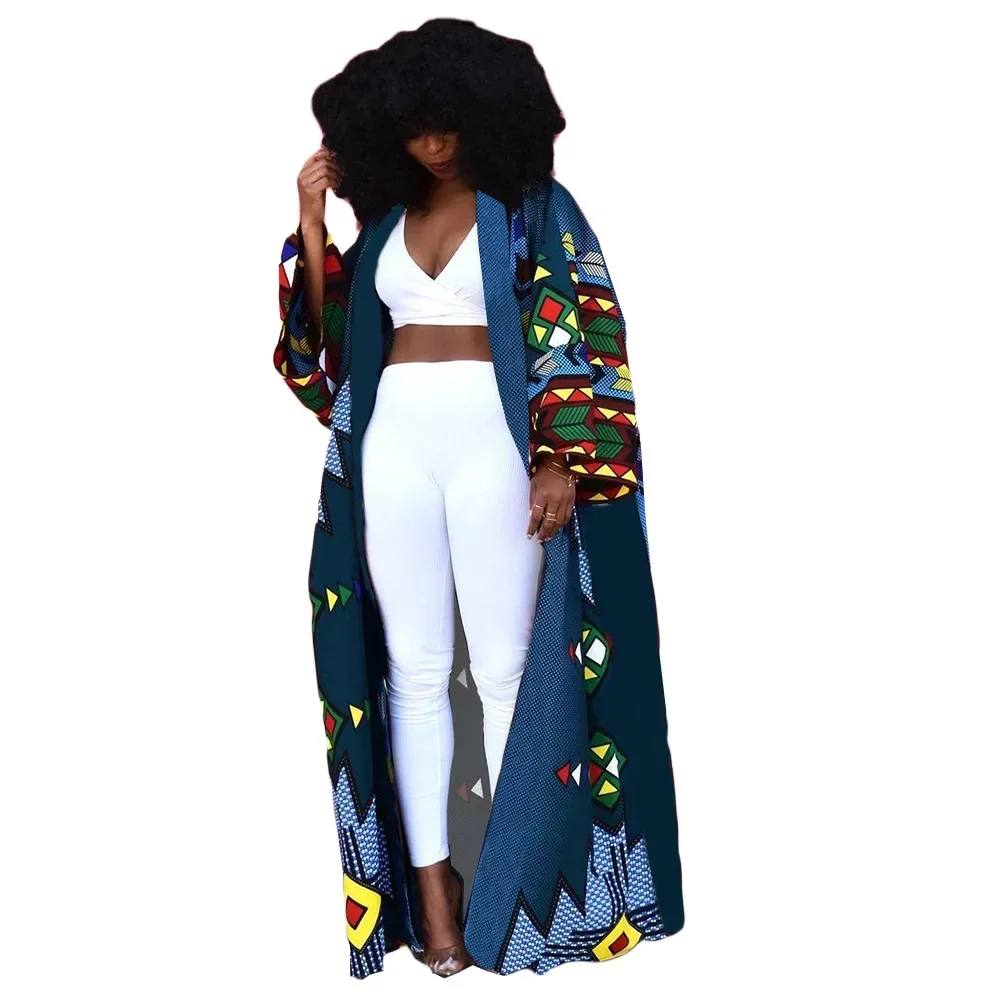 African Ethnic Print Loose Long Trench Coat Streetwear Women Dashiki African Dress Fashion Femme Boho Cardigan Africa Clothing