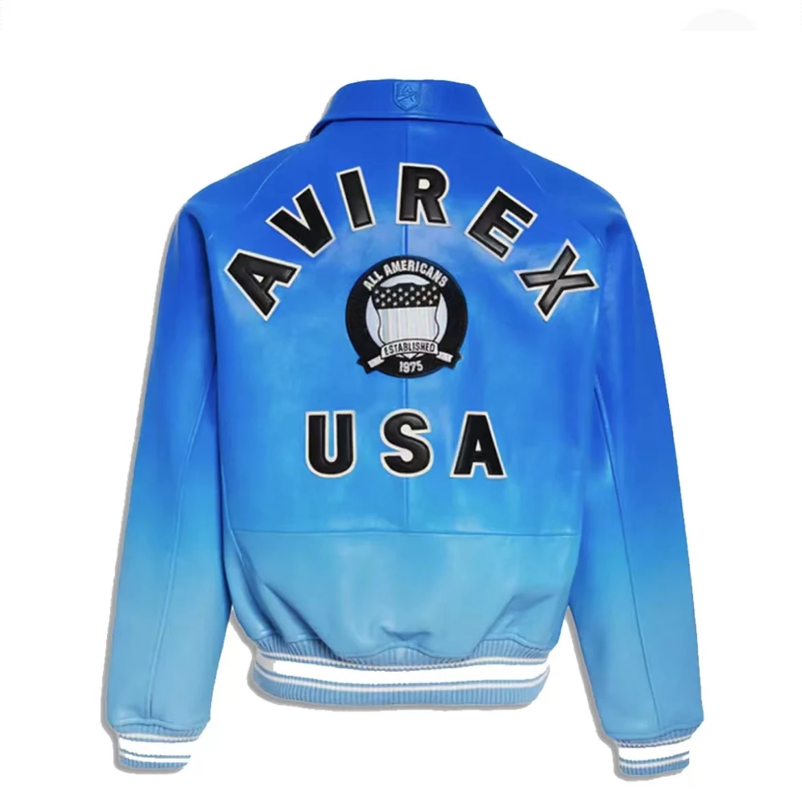 2024 AVIREX New French Lambskin Baseball Suit Men\'s Gradient Fashion Casual US Size Original Lapel Loose Genuine Leather Jacket