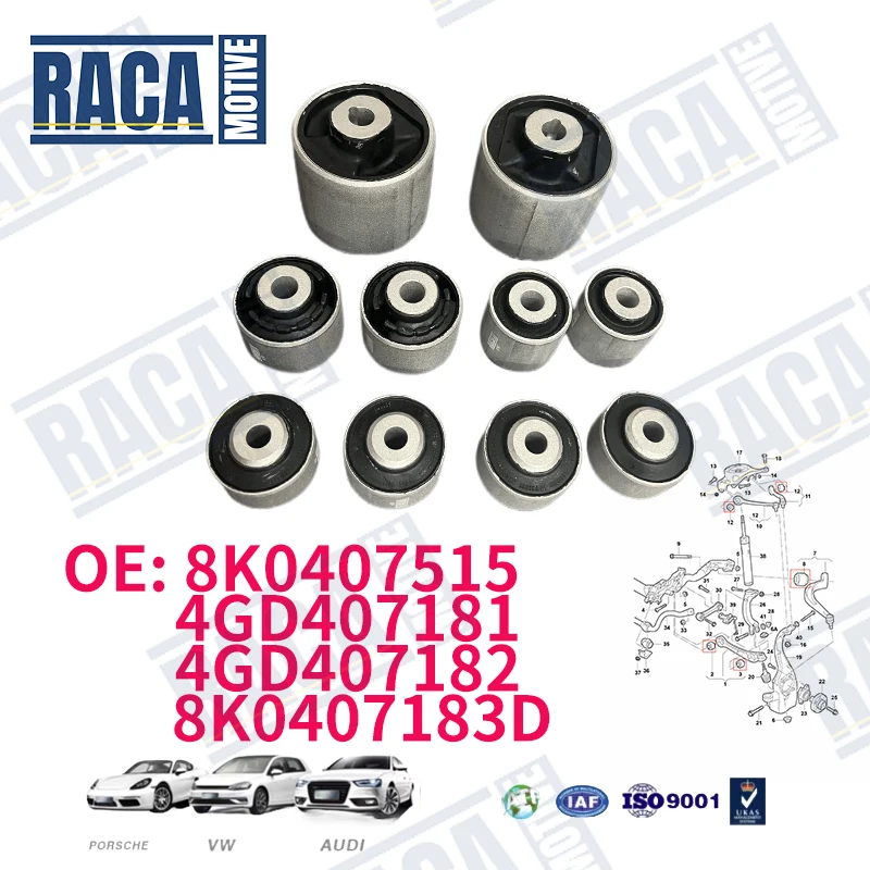 For Audi A4 B8 A5 Q5 A6 A7 A8 S4 S5 10PCS Front Suspension Control Arm Bush Kit 8K0407515 4GD407181 4GD407182 8K0407183D