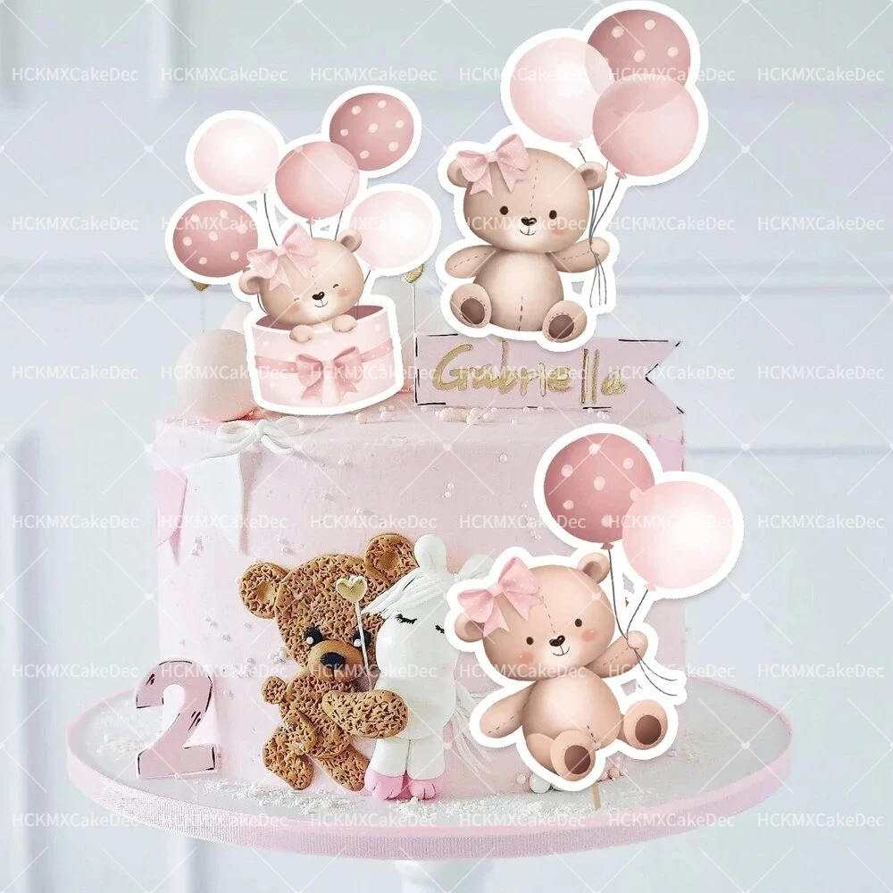 12er/24er-Set Teddybär-Cupcake-Topper, blau-rosa Ballonbär-Kuchenaufsätze für Babyparty, Geschlechtsoffenbarung, Geburtstagsfeier-Dekoration – Detail 4