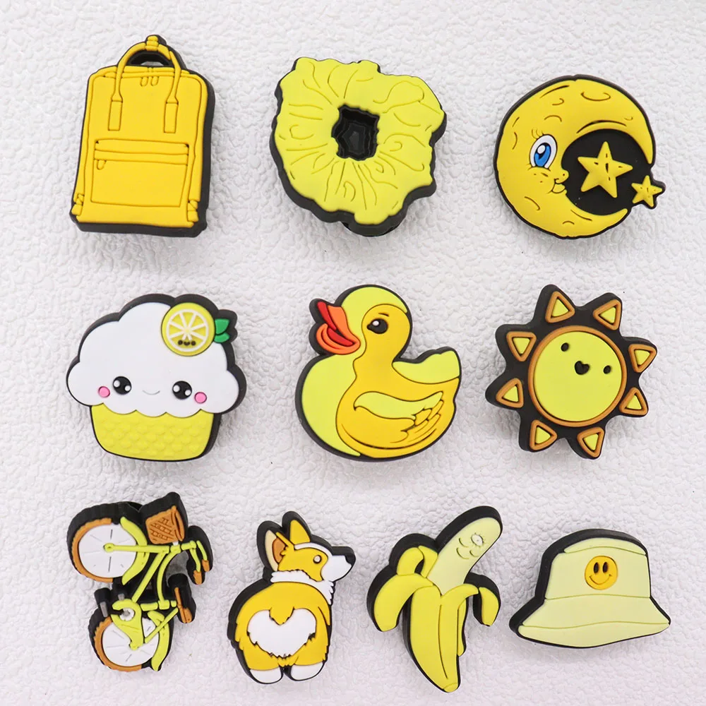 1-10PCS PVC Shoe Charms Sun Bike Cake Duck Banana Dog Bag Moon Hat Buckle Clog Ornaments Accessories Decorations Kid Xmas Gift