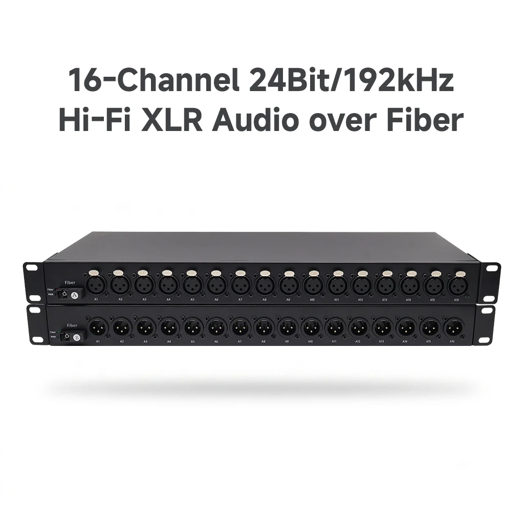 24Bit Hi-Fi 16CH Balanced XLR Audio to Fiber Converter with Noise Isolation Unidirectional XLR Audio Over Fiber 20KM Rack Mount