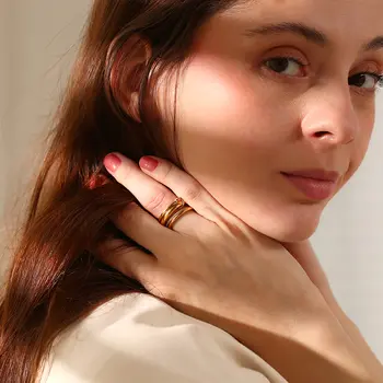 La. Muses Barevný mix Dvoutónový Vícevrstvý Kruhový Nerezová ocel Dámský prsten Moderní Módní Denní Univerzální šperky 6 nejlepší prodej dvojitý prsten Aphex - №1