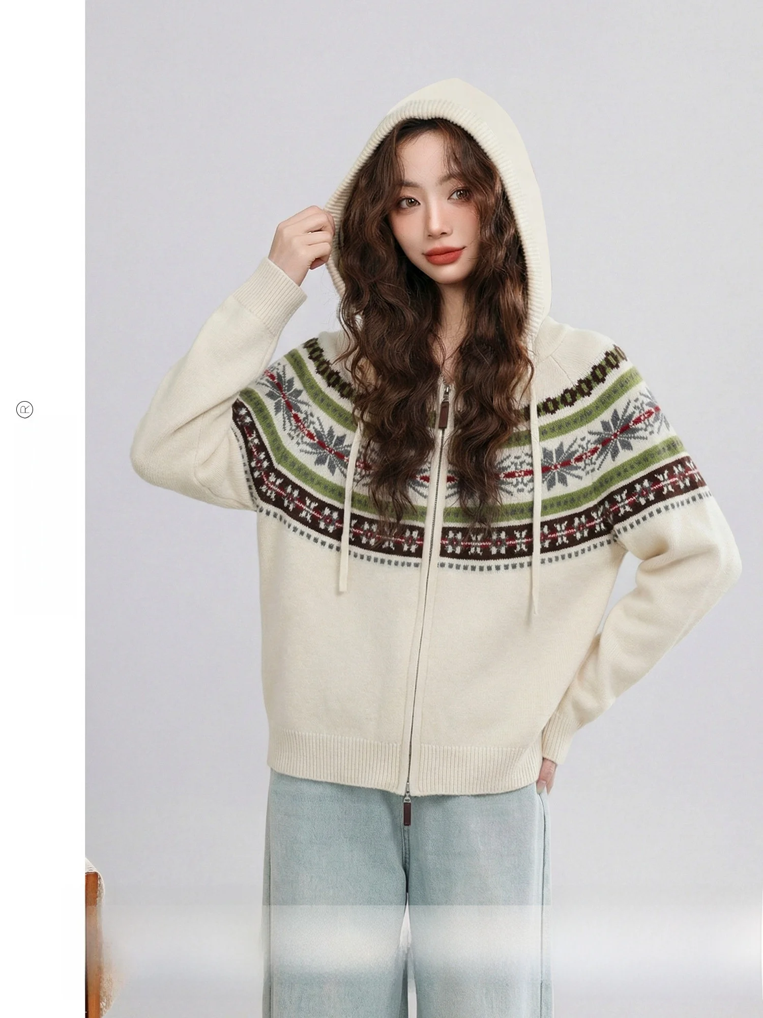 

Многоцветный вязаный свитер-худи для женщин, новинка весны, с узором Fair Isle, из мягкого полиэстера, для повседневной носки