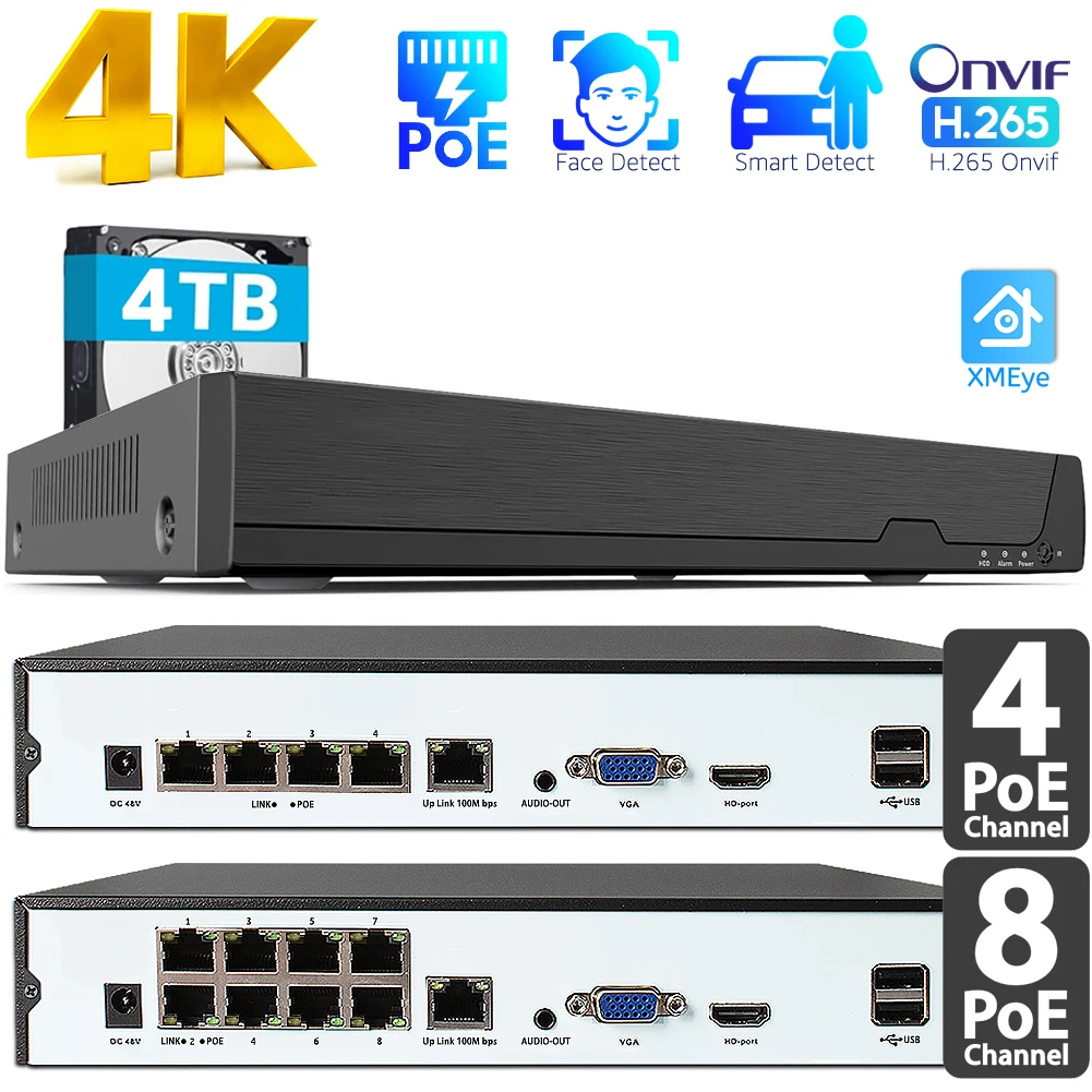 

4K 8CH POE NVR (1080P/3MP/4MP/5MP/8MP) Network Video Recorder,CCTV Recorder for 8x 8MP IP Cameras,8-Channel Power Over Ethernet