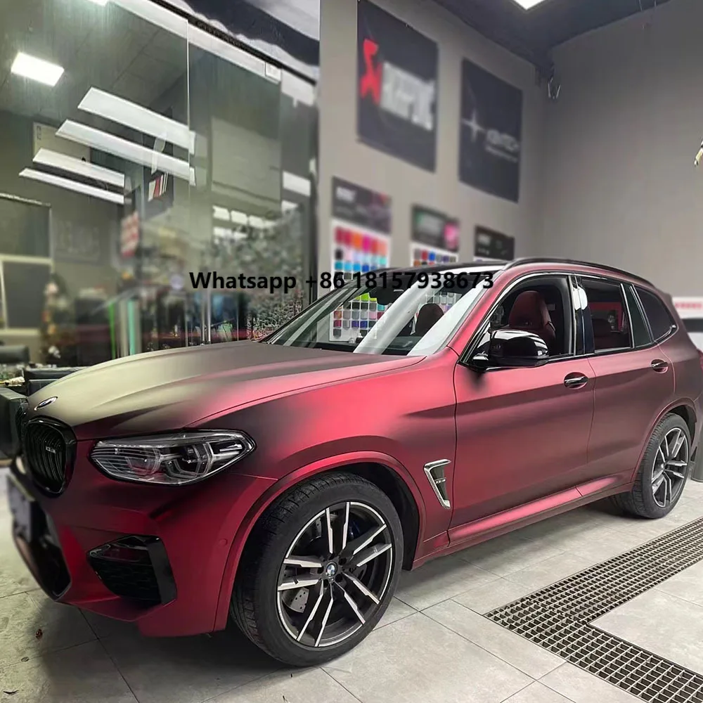 

WRAPMASTER 5*59ft Satin Chrome Matte PET Liner Romance Red Car Sticker Vinyl Wrap & Wrap Film