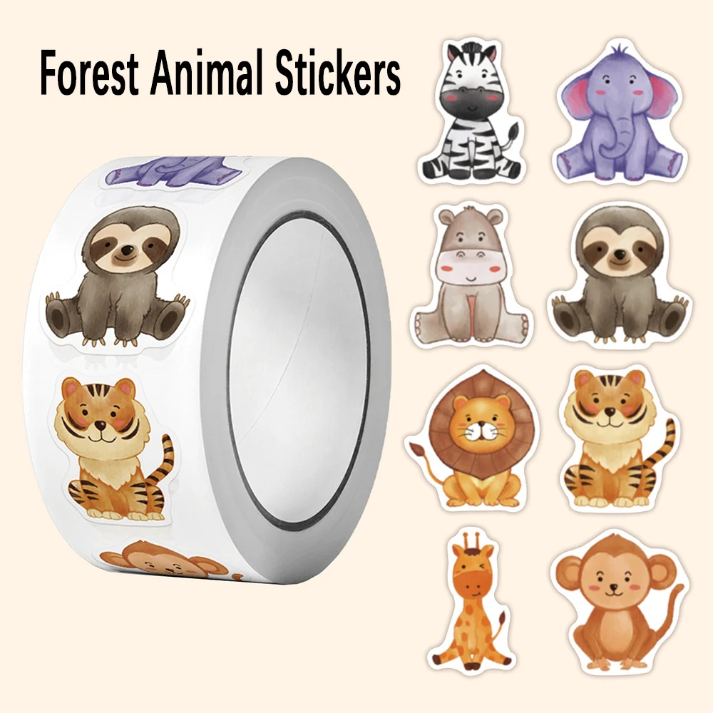 500 Stickers/Roll, Forest Animal Shaped Toy Stickers, Decorative Gift Box Adhesive Stickers Labels