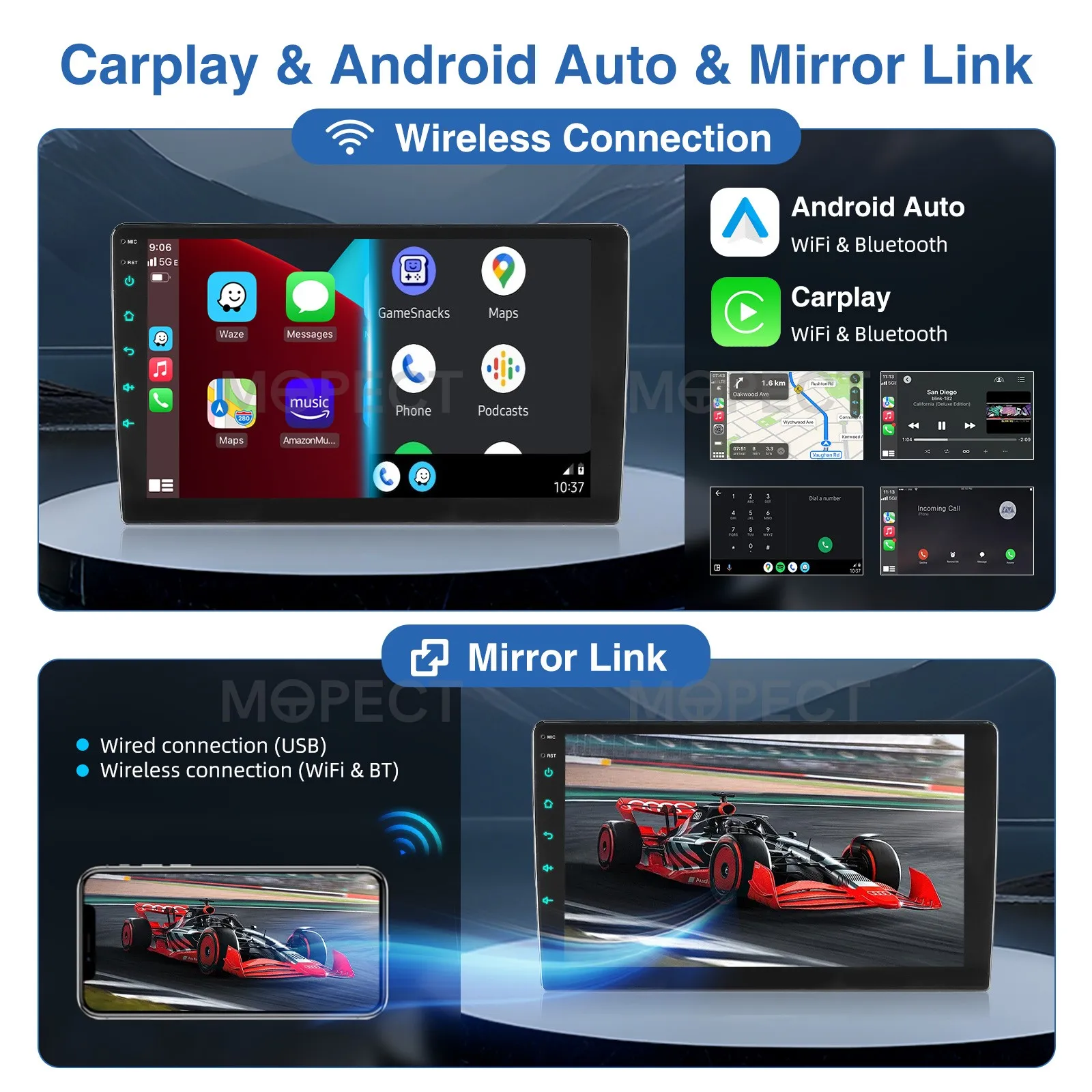 MOPECT 10,1-Zoll-Android-15-Autoradio für Toyota Aygo / PEUGEOT 107 / Citroen C1 2005-2014 WiFi Carplay 4G+64G SWC FM+DVR&CAM – Detail 3