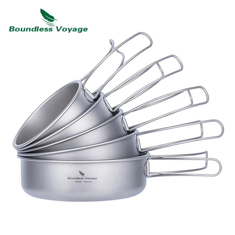 

Boundless Voyage 5pcs Titanium Bowls Pans Dishes Set with Folding Handle Kitchen Saucers Picnic Plates Food Container Tableware