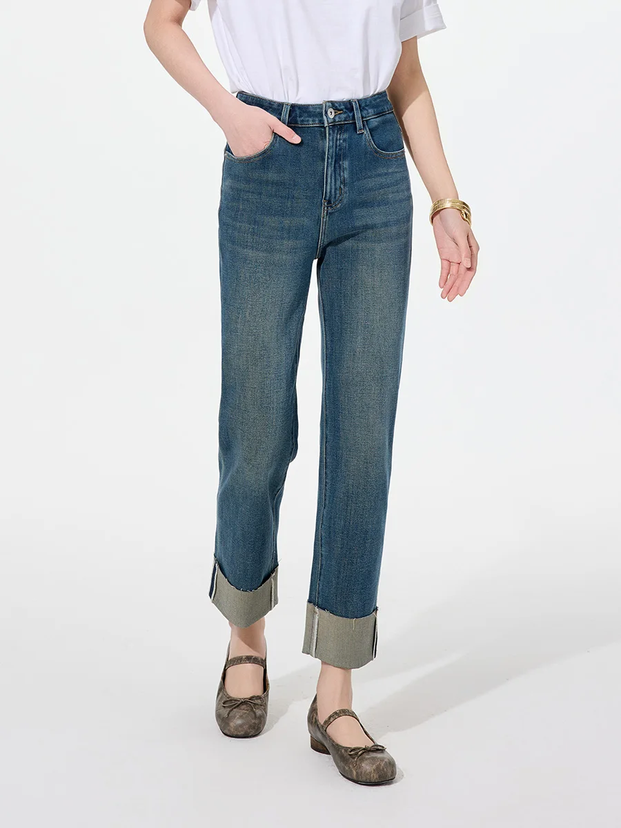 

Женские джинсы-брюки прямого кроя Evewang, с зауженным низом, складные, с эластичной тканью в четырех направлениях, повседневные, с завышенной талией, на молнии, осенние...