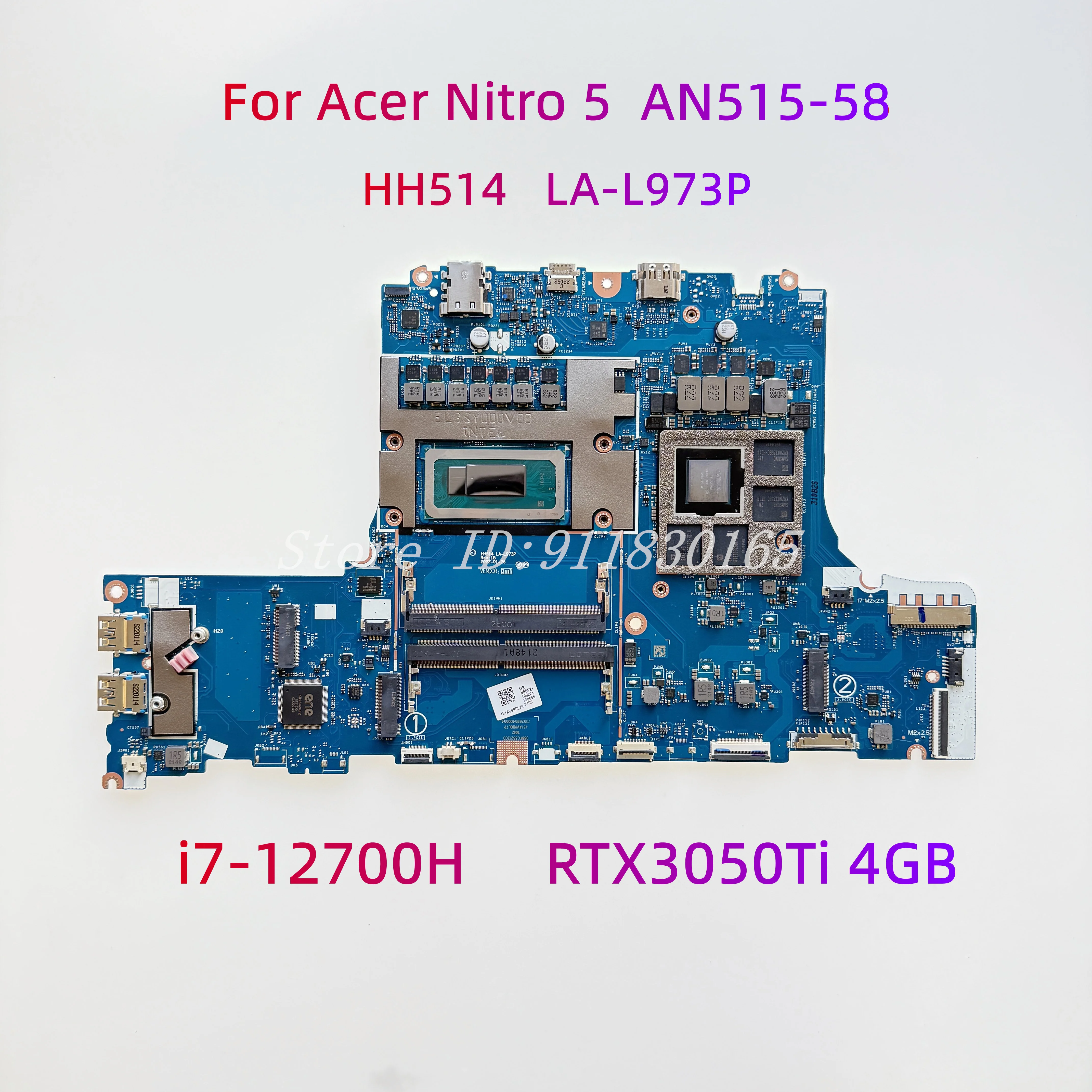 Placa base para ordenador portátil HH514 LA-L973P para Acer Nitro AN515-58 con i7-12700H CPU RTX3050Ti 4G GPU DDR4 NBQFK11002 placa base 100% trabajo