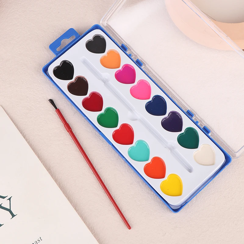 16 Color Valentine's Day Watercolor Paint Set Art Painting Palette Kit Unique Heart Design Crafts Painting Kits For Beginning