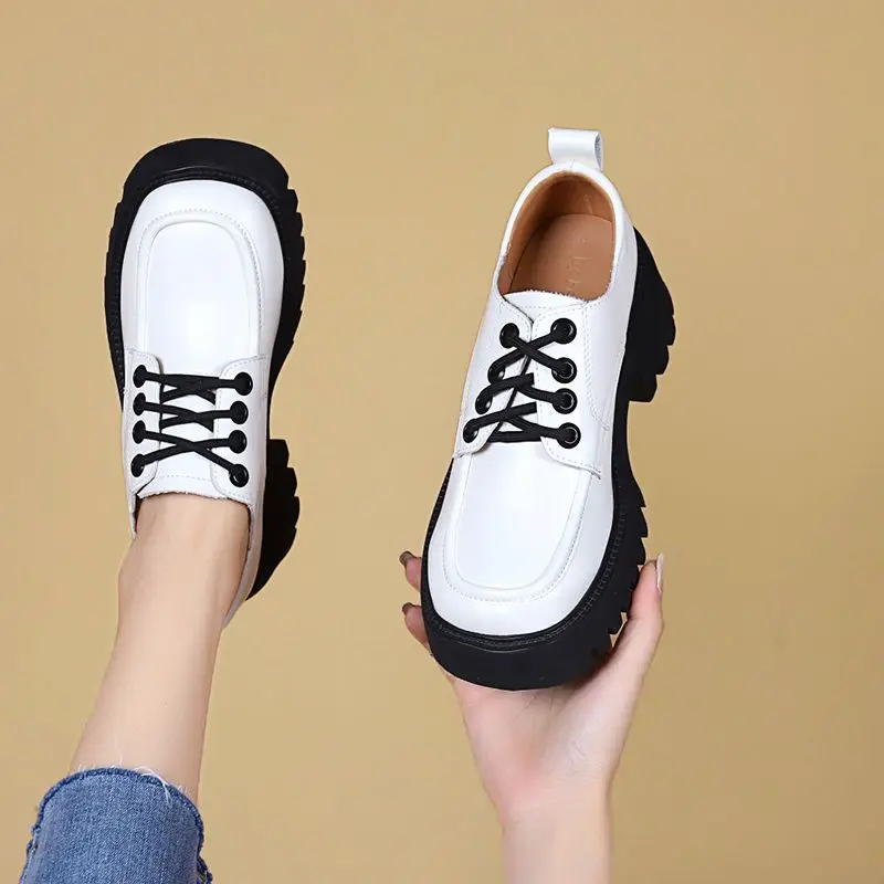 

British Style Mary Jane Women's Shoes Autumn Early Autumn New Style Thick Sole Loafers White Retro Small Leather Single Shoes