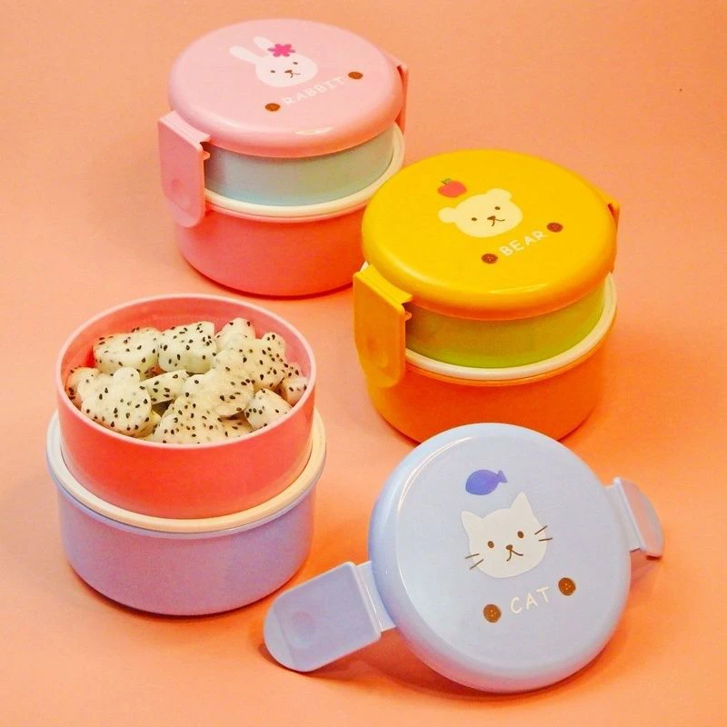 540Ml Dier Lunchbox Japanse Dubbellaags Ronde Mini Bento Box Kinderen Fruit Box Snackbox Magnetron Kids Lunchbox