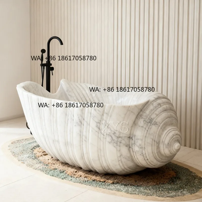 High-End Minimalist Hotel Washroom Decor Solid Marble Conch Shaped Bathtub