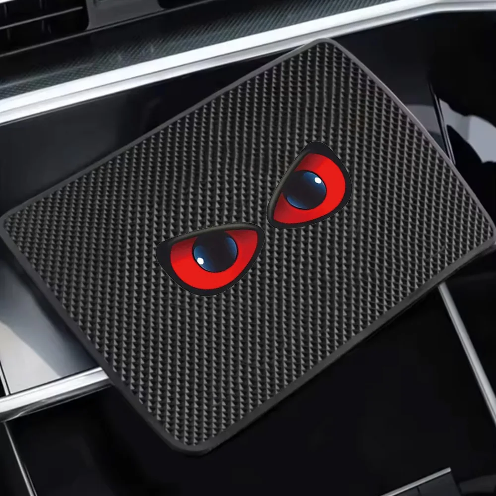 Car Anti-Slip Mat Black and Red Devil Eye Style Phone and Key Storage Rack Dashboard Adhesive Magic Mat Center Console Storage Mat Car Interior Accessories