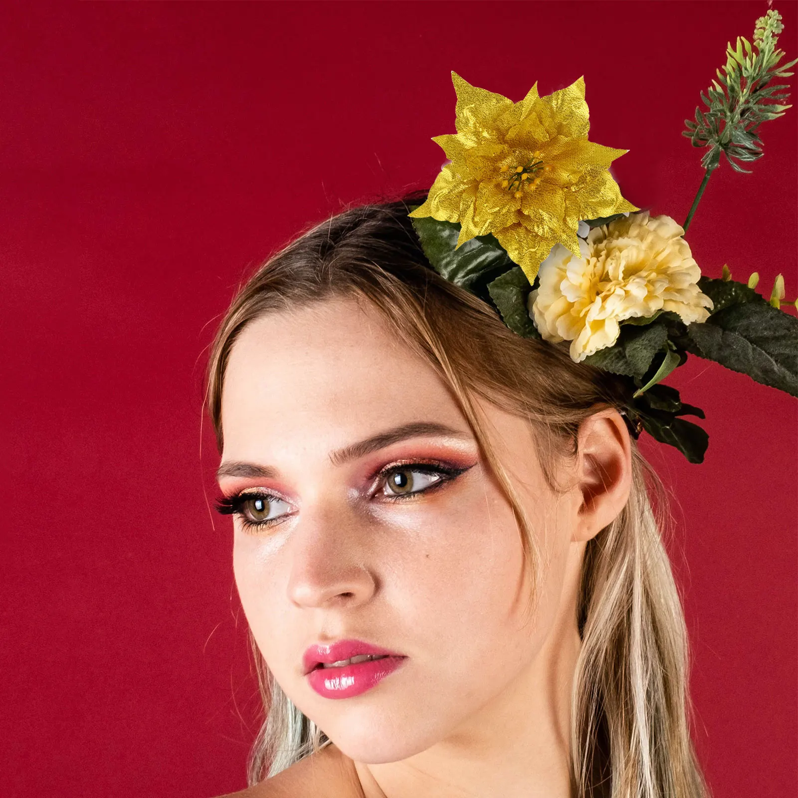 

7Pcs Christmas Artificial Glitter Flowers Pe Decor Flower Accessories for Wreath Garland Fireplace Decoration Decor Flower