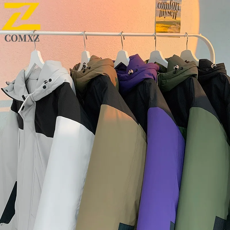 COMXZ 2025 Winter Black Gold Hooded Cotton Jacket Graphene Outdoor Waterproof and Windproof Honeycomb Tech Back Unisex Warm Coat