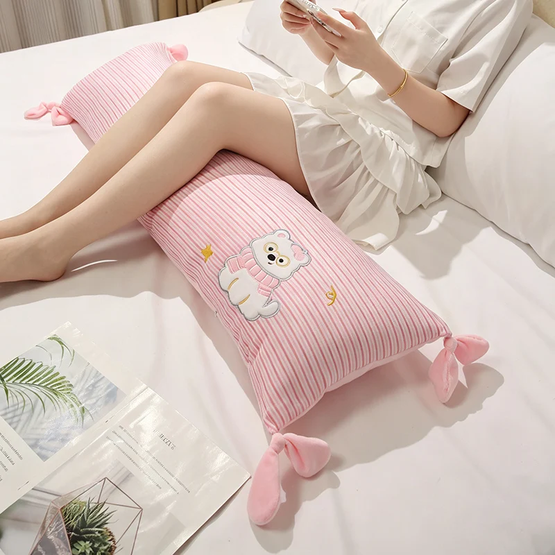 Striped Bear Body Pillow Pink Blue Styles 105x35cm Long Plush Cushion with Tassel Ends for Bed Rest Cuddle Comfort Gift