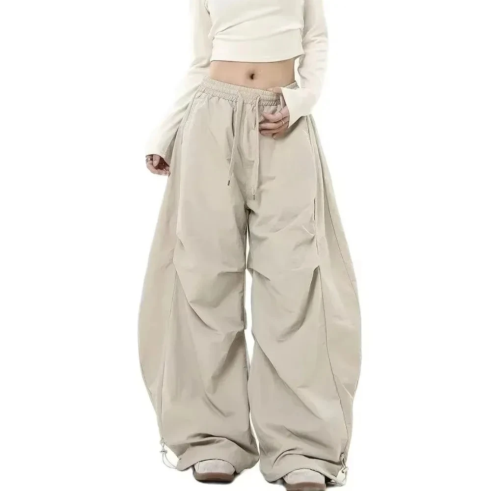 الرجعية Y2K الهيب هوب الشارع الشهير عادية شيك مطابقة Sweatpant المعتاد المرأة واسعة الساق بانت منخفضة الخصر الرباط سيدة البضائع السراويل
