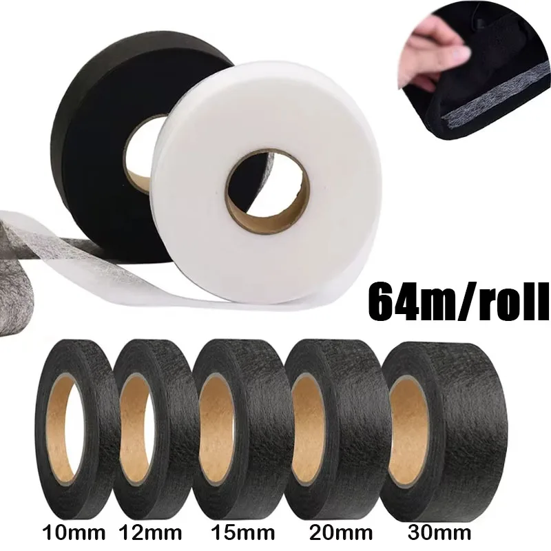 

Black White Double-sided Interlining Adhesive 64 Meters Fabric Clothes Iron On Hem Tape Interlining Web DIY Sewing Patchwork