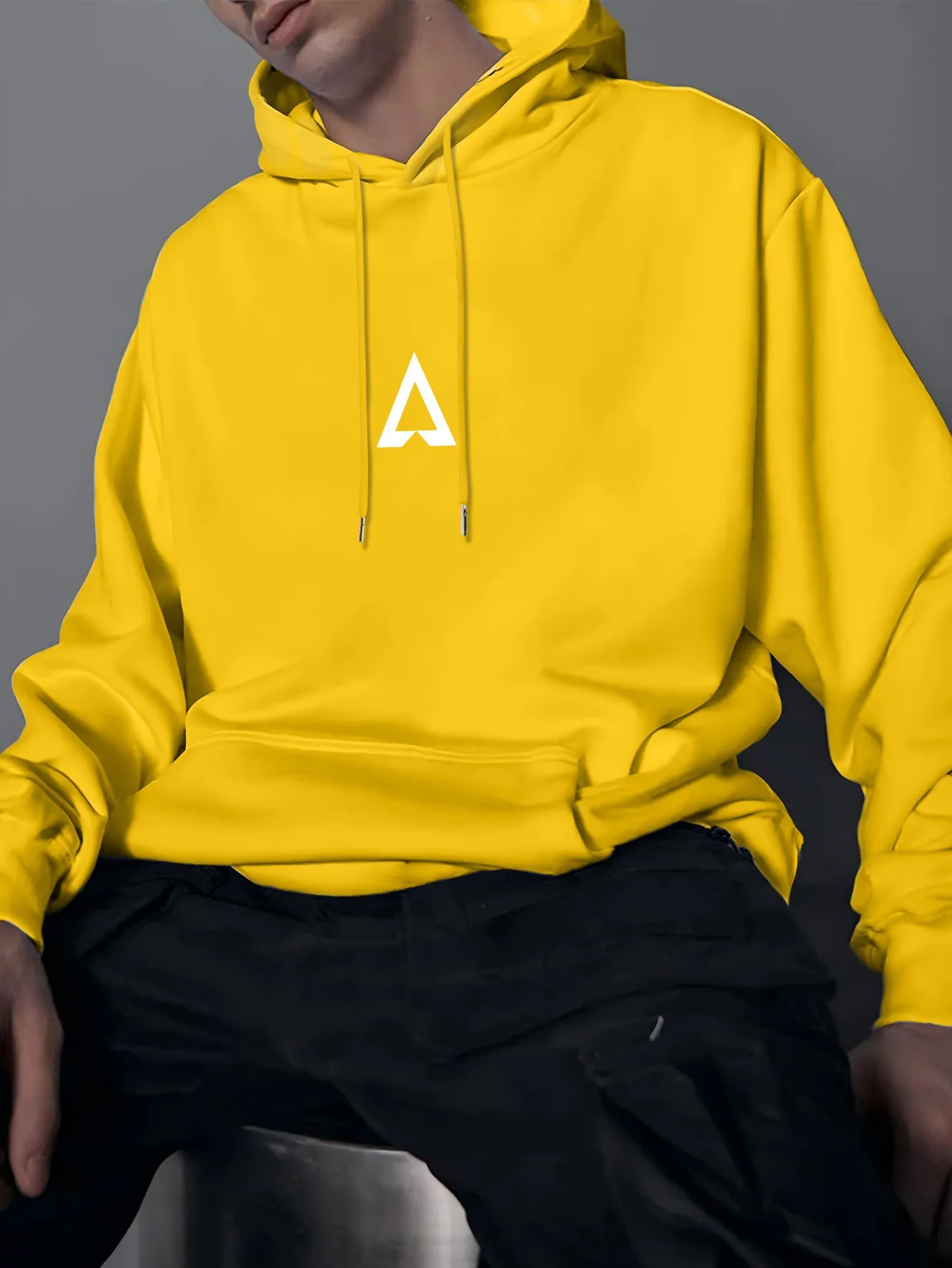 2026 Men Women Hooded Sweatshirt, Simple Geometric Triangle Graphic, Loose Drawstring Pullover Hoodie For Daily Street Wear