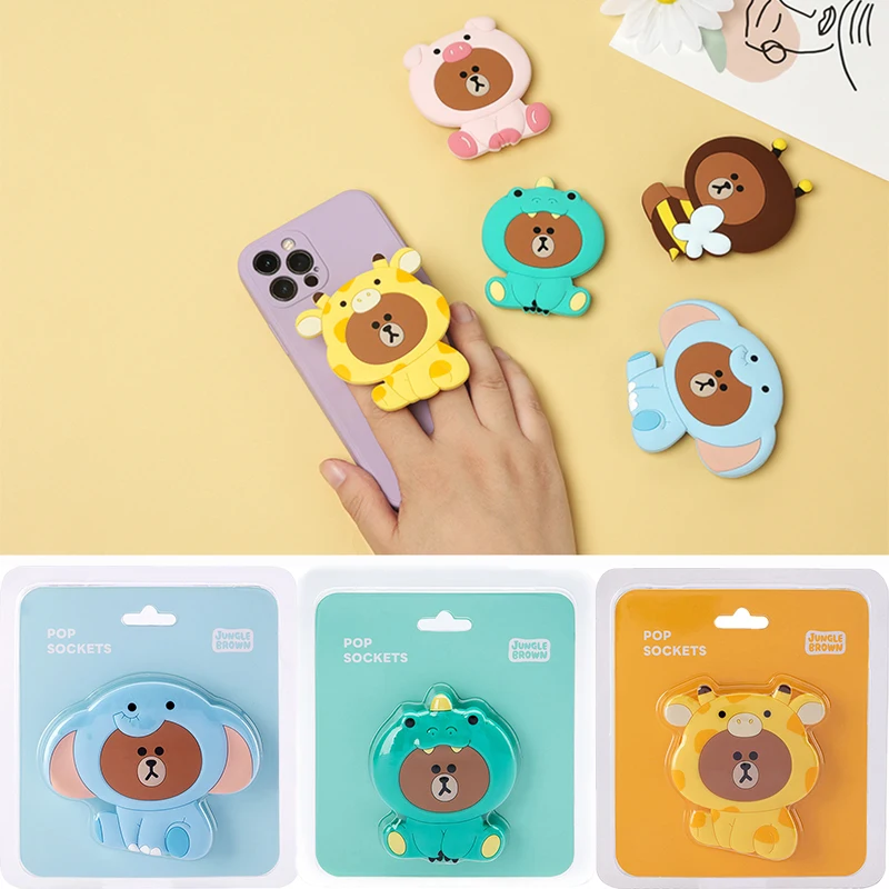 Line Friends Original Brown Kawaii Anime Mobile Phone Holder Cartoon Cute Phone Universal Folding Bracket Accessories Gifts Toys