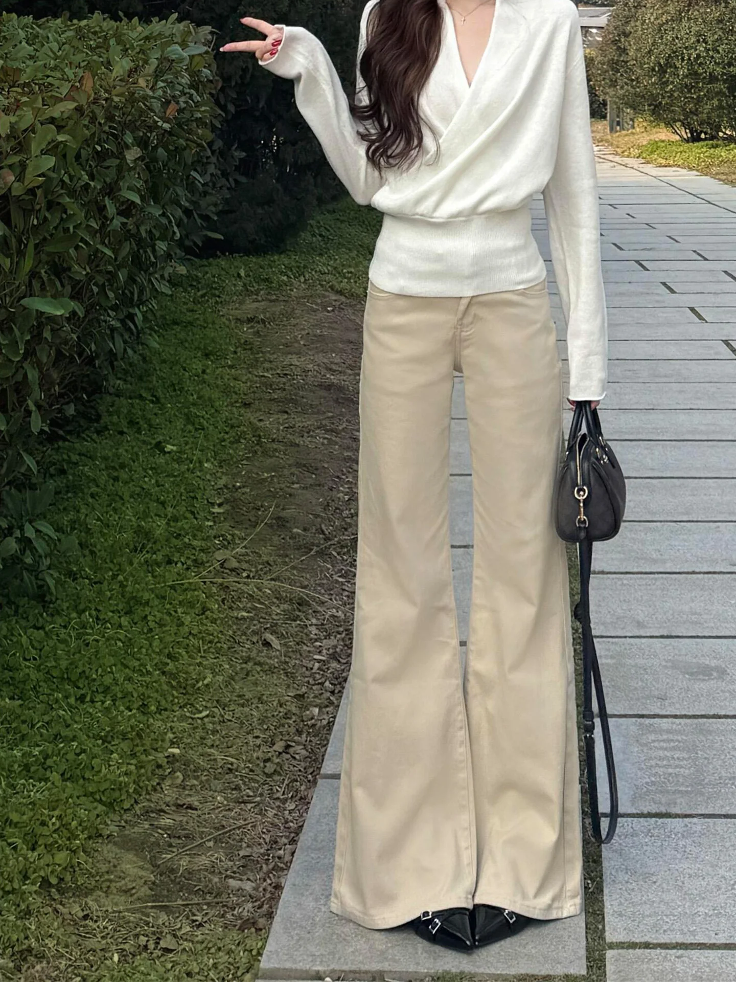 

Summer New Washed Khaki Color American Style Wide Leg Jeans Women's Lazy Style Slimming Retro High Waist Straight Tube Pants