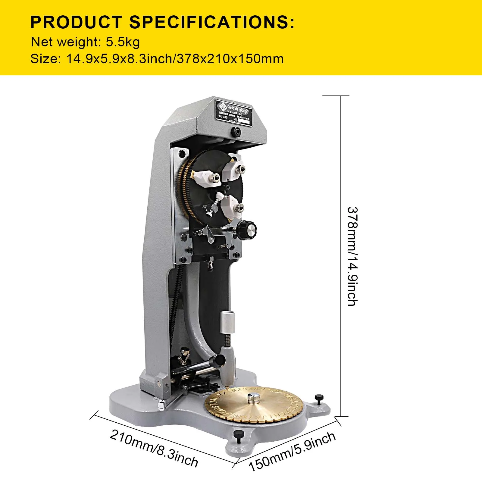 Ring Engraver: Inner Ring Engraving Machine with Standard Letter Blocks - Jewelry Ring Engraving Machine with Double-Sided Dial