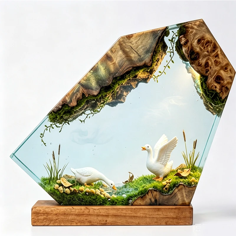 Wetland Swan Organism Resin Table Light Creactive Art Decoration Landscape Lamp Animals Theme Night Light  USB Charge