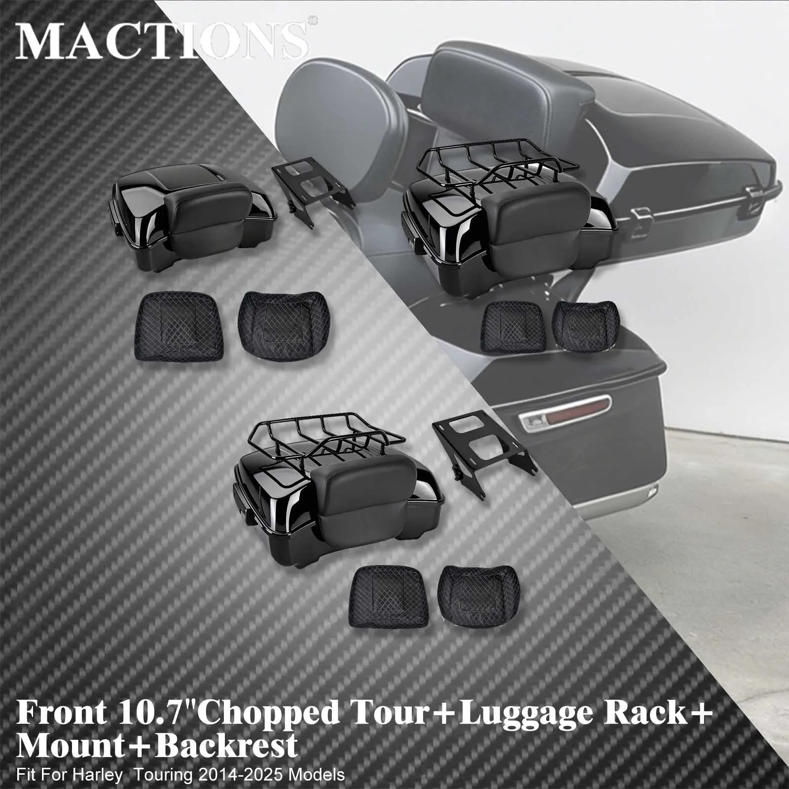 Motorcycle 10.7'' Chopped Tour Luggage Top Rack Backrest Kit For Harley Touring Road King Electra Street Road Glide 2014-2025