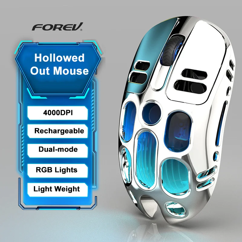 Wireless Mouse Dual-mode Rechargeable Light Weight Hollow Out Design RGB Backlight 4000DPI Adjsutable Office Use Play Game Mause