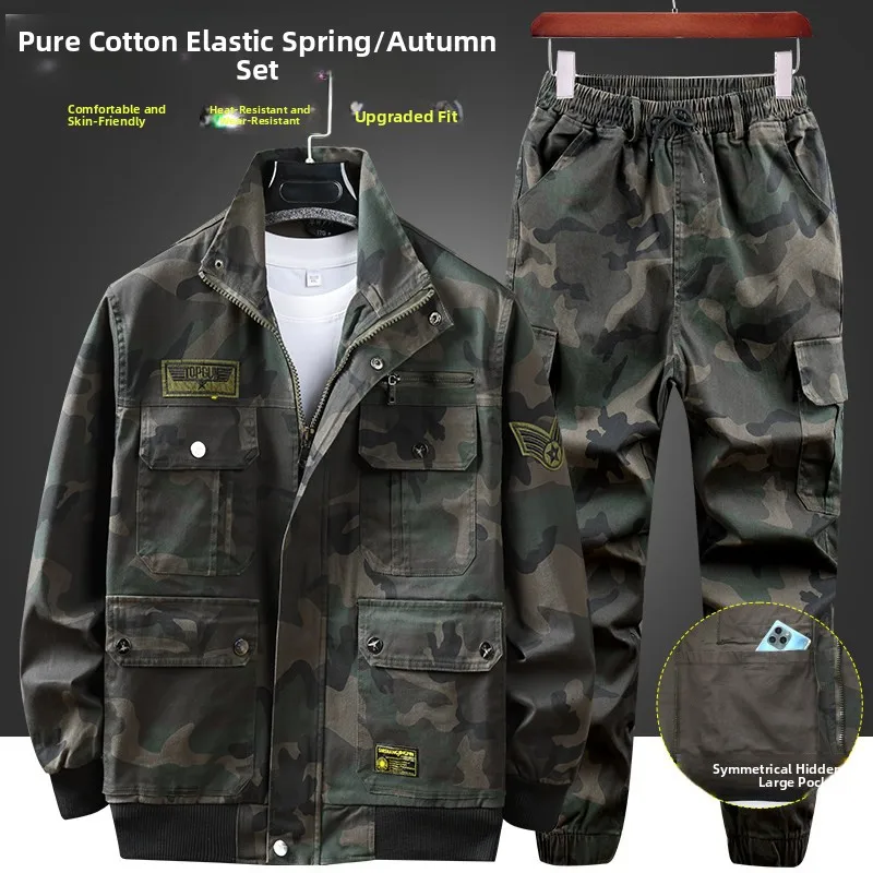 

Thiened Pure Cotton Work orm Set Men's Spring Autumn Camouflage Workwear Anti-wear Welding Protective Suit Aut...