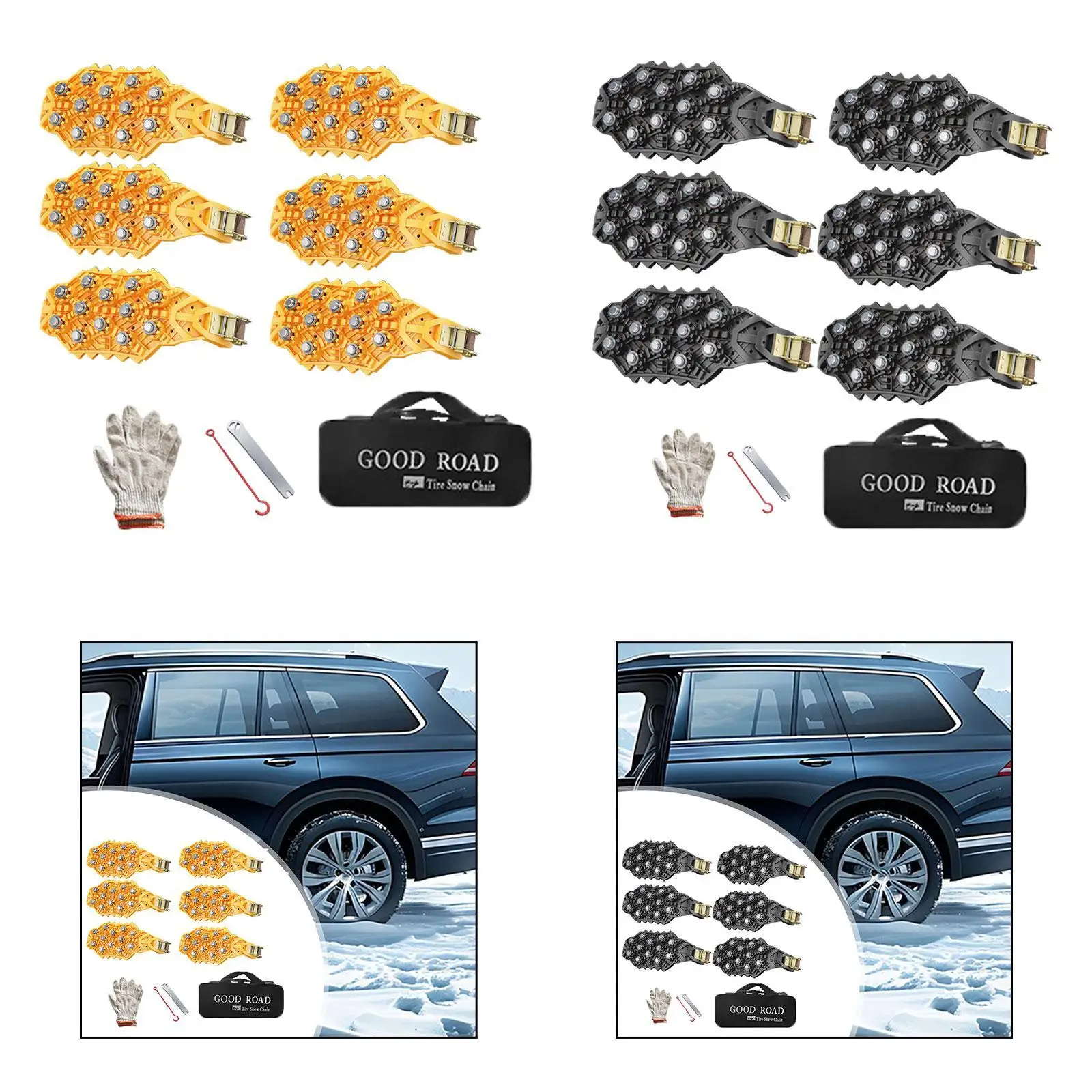 6x Tire Chains Reusable Easy Installation for 165-275 Tire Snow Tire Chains Survival Vehicles Anti Slip Automotive Snow Chains