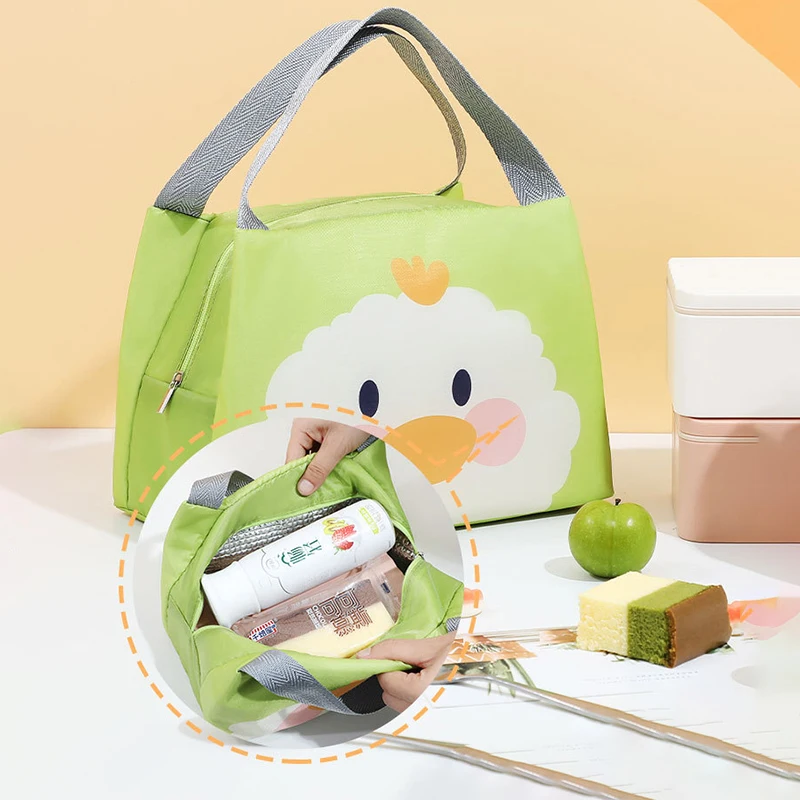 Cute Children\'s Lunch Bags Print Cartoon Animals Bag Kids School Bento Storage Pouch Thermal Insulation Tote Hangbag Mini Pouch