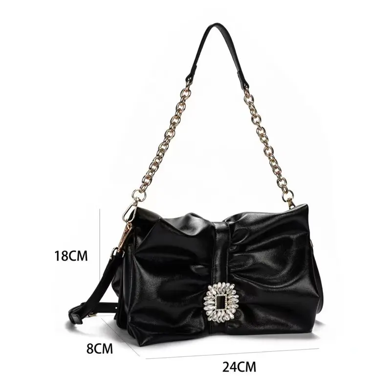 New fashion women's flip design board buckle diamond fixing underarm small square handbag 2025 new bow silk satin horizo​​ntal