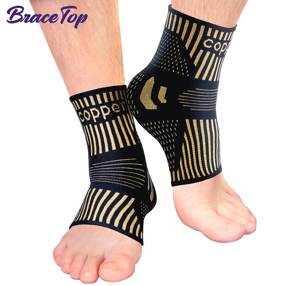 BraceTop 1 Paar Kupfer-Knöchelbandage, Unterstützung, Kompressionsmanschette, Socken, Plantarfasziitis, verstauchter Knöchel, Achillessehne,