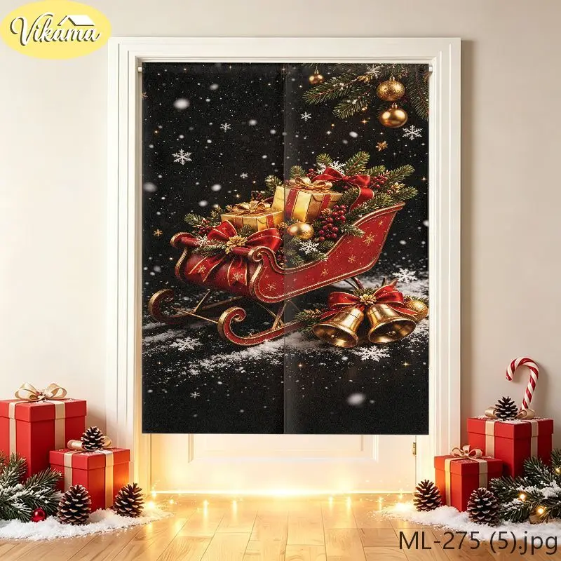 VIKAMA Merry Christmas Silver Ornament Door Curtain, HD Print Easy Hang Festive Door Cover, Winter Holiday Decor