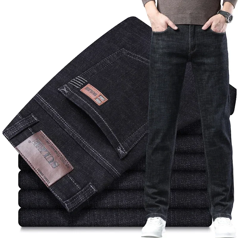 2025 SULEE Summer Men\'s Business Casual Straight Jeans  Soft Stretch Fabric Baggy Denim Pants Male Brand Trousers