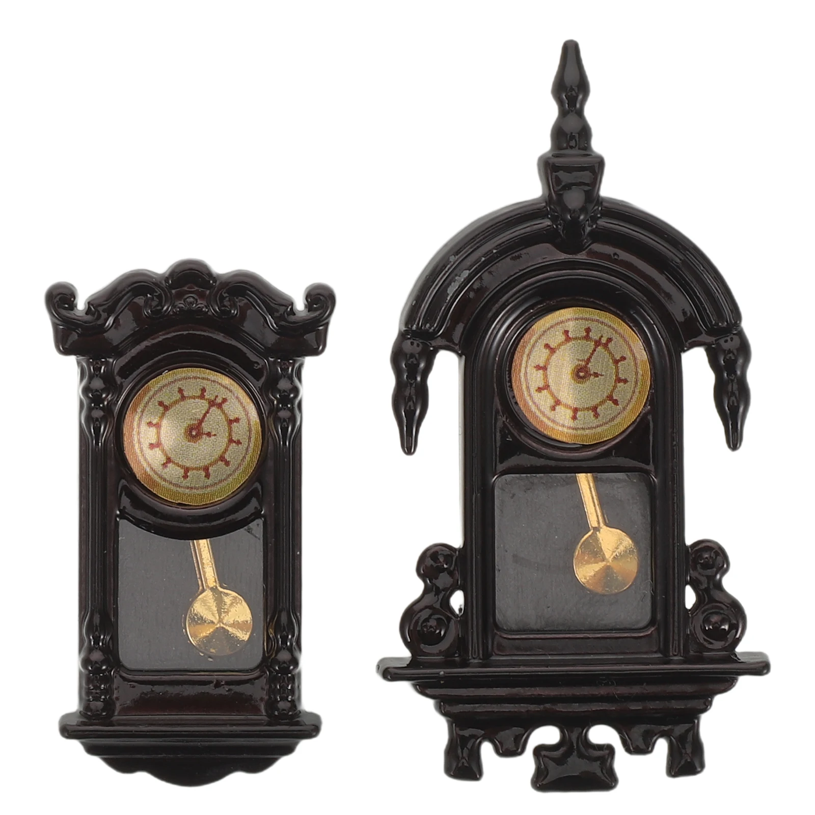 2pcs Vintage Wall Miniature Pendulum Retro Dollhouse Clock Decorative For Living Room Bedroom Kitchen Mini Furniture Accessories
