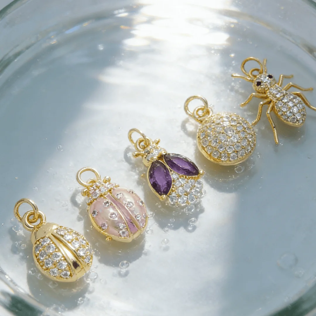 

4Pcs Pendants Brass Cubic Zirconia Cute Insect Charms for DIY Jewelry Necklace Bracelet Daily Wear Fashion Accessories Men Women