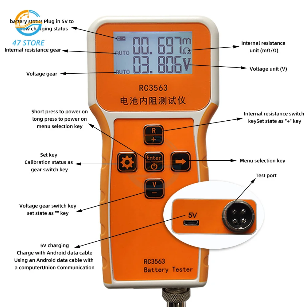 RC3563 Batterijspanning Interne weerstandstester Hoge precisie 18650 lithiumbatterijtester Ohmmeter Auto AC High-end sonde