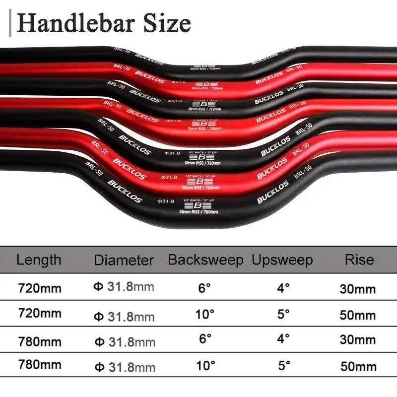 BUCKLOS Mountain Bike Handlebar 31.8mm 25.4mm Bicycle Riser Bar 620/660/720/780mm Aluminum Alloy MTB Handlebar Cycling Parts