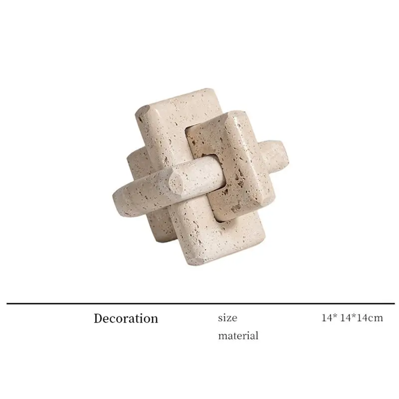 B84B Interlocking for Cube Ornament Travertine Decor, 3-Link Knot Book Shelf Coffee Table Decor for Living Room Home