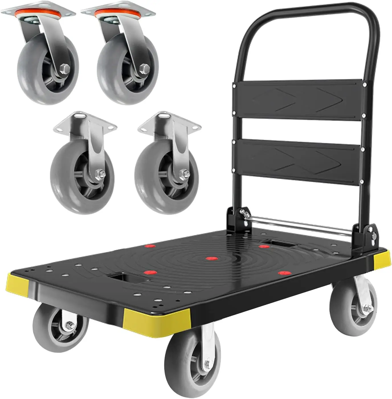 

Складная тележка для тяжелых грузов с поворотными на 360 градусов колесами, грузоподъемность 1300 фунтов для легкой транспортировки и хранения